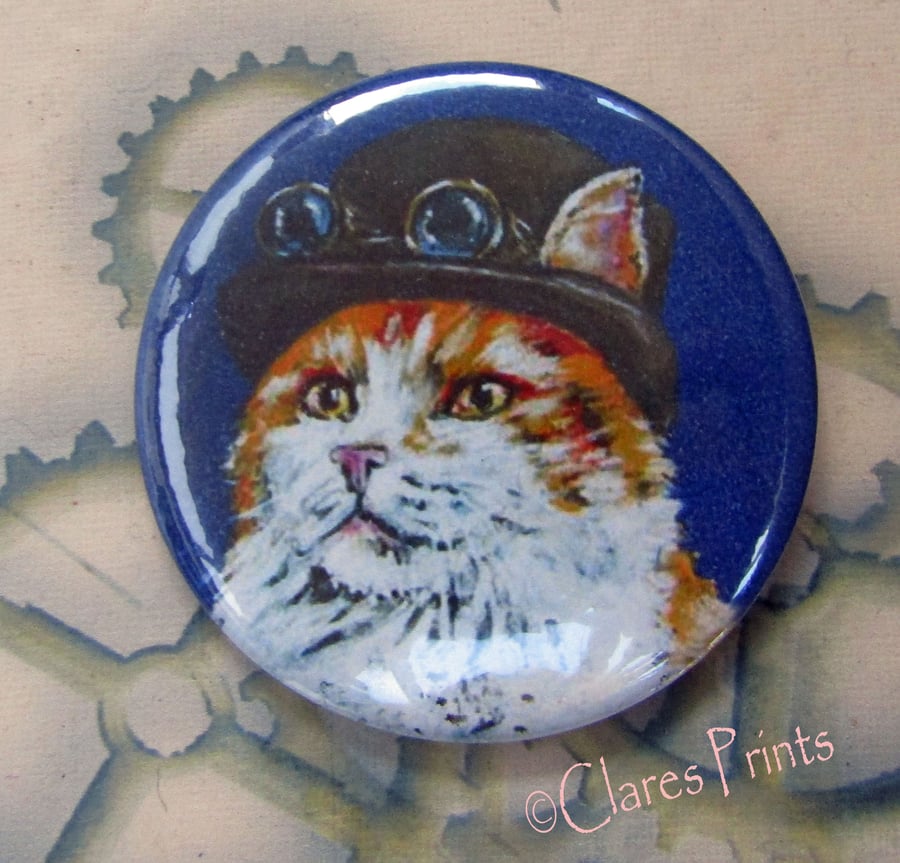 Steampunk Ginger Cat Art Badge 58mm Button Animal Badges Cats 
