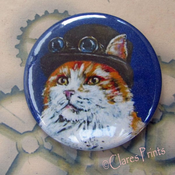 Steampunk Ginger Cat Art Badge 58mm Button Animal Badges Cats 
