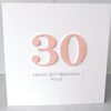 Handmade 30th birthday card - personalised with any age and message