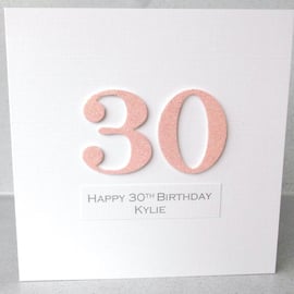 Handmade 30th birthday card - can be personalised with any age and message