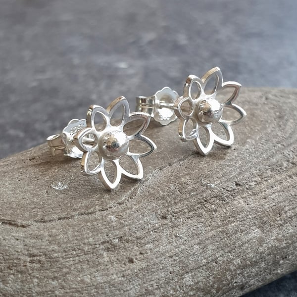 Sterling Silver Flower Earrings, Small Stud Earrings