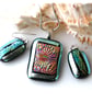 Dichroic Glass Pendant Earring Set 106 Silver Florentine and silver plated chain - Image 1