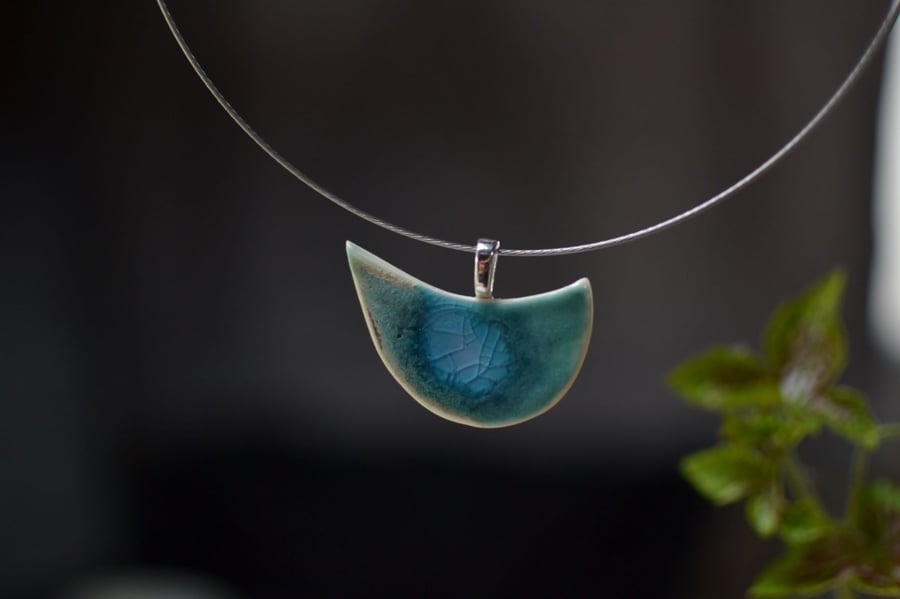 Moon boat pendant 4 -  Beautiful and unique, glazed in turquoise and green