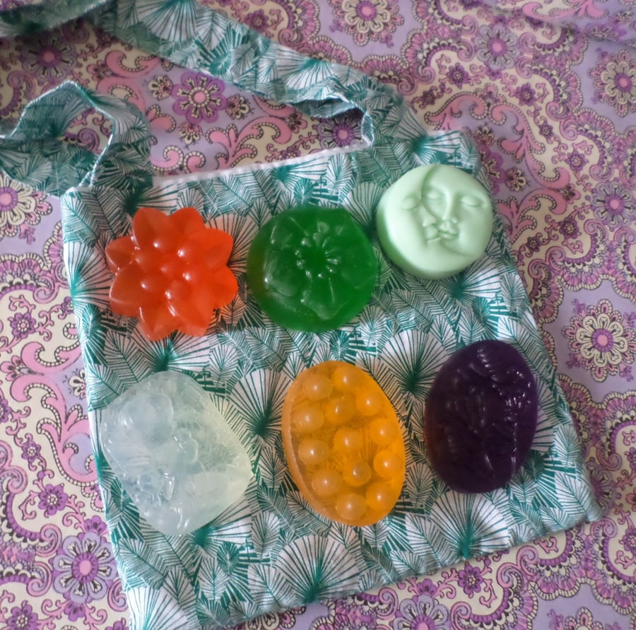 Gift Set Of Six Different Handcrafted Aromatherapy Soaps With Pretty Cotton Bag