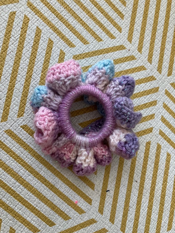 Colourful handmade crochet scrunchie