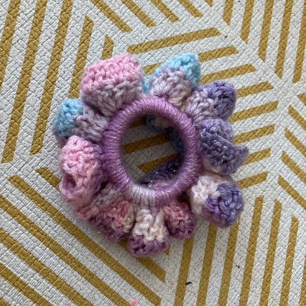 Colourful handmade crochet scrunchie