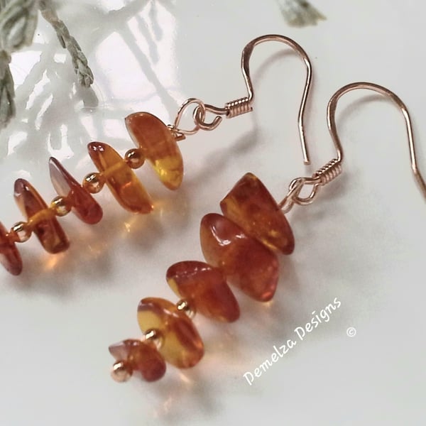 Baltic Amber Rose  Gold Vermeil over 925 Sterling Silver Earrings