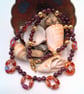 Red Crystal Circles on a Garnet Red And Gold Lava Beaded Necklace, Gift for Her