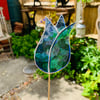 Stained  Glass Tulip Stake Large - Handmade Plant Pot Decoration -  Blue