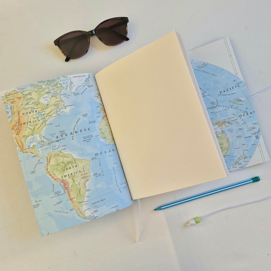 World Map Travel Journal or Sketchbook, Travel Gift, A5