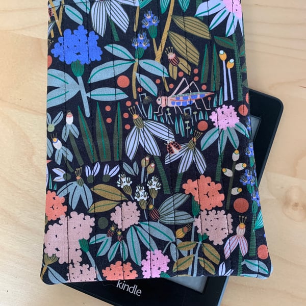 Flowers And Garden Creatures Quilted Fabric Sleeve for 6” Kindle Paperwhite