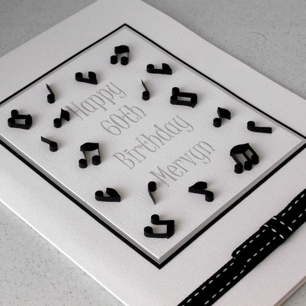 Quilled 60th birthday card, musical notes, any ... - Folksy
