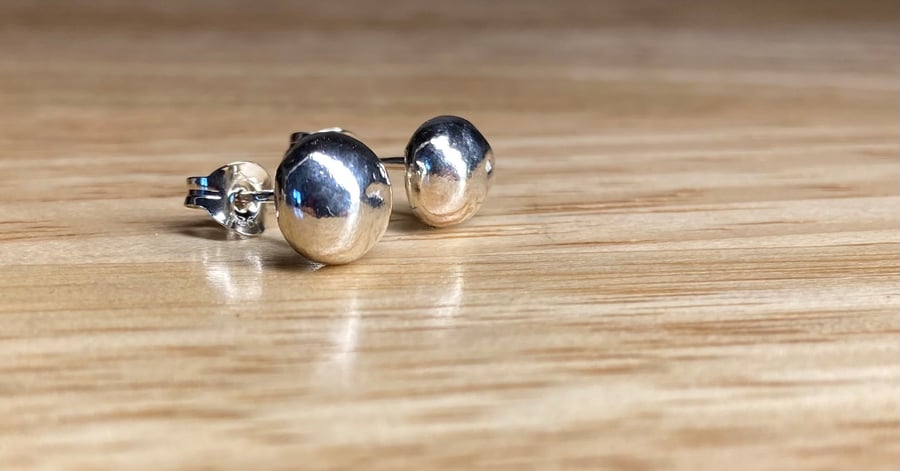 Handmade Medium Recycled Melted Silver Stud Earrings