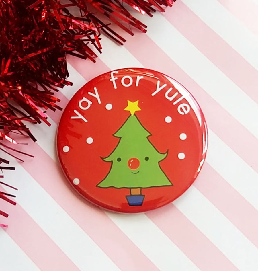  yay for yule christmas badge, cute christmas pin badge