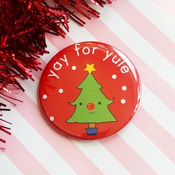  yay for yule christmas badge, cute christmas pin badge