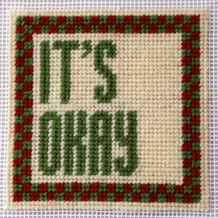 IT'S OKAY Modern Needlepoint Chart PDF - Retro Checkered Tapestry Pattern
