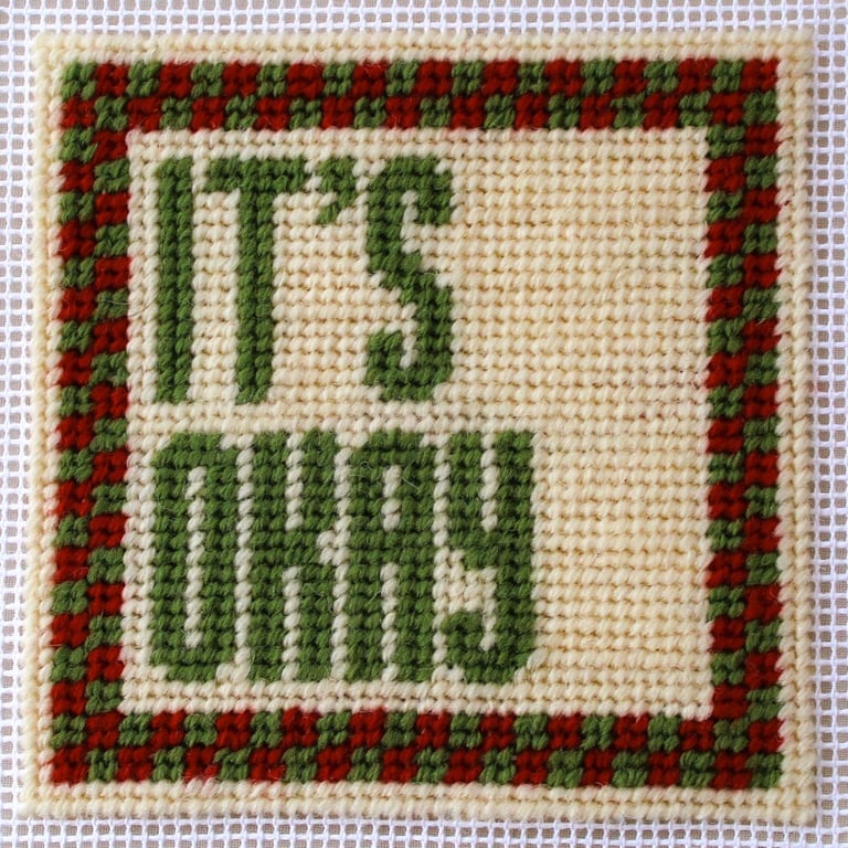 IT'S OKAY Modern Needlepoint Chart PDF - Retro Checkered Tapestry Pattern