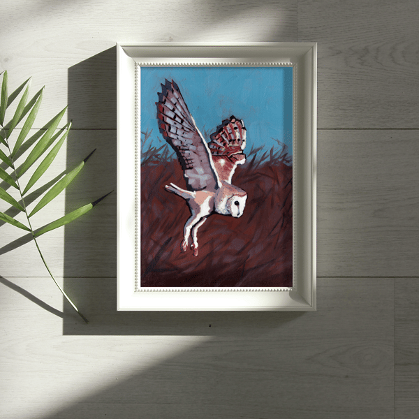 Flying Barn Owl - Original Art Print