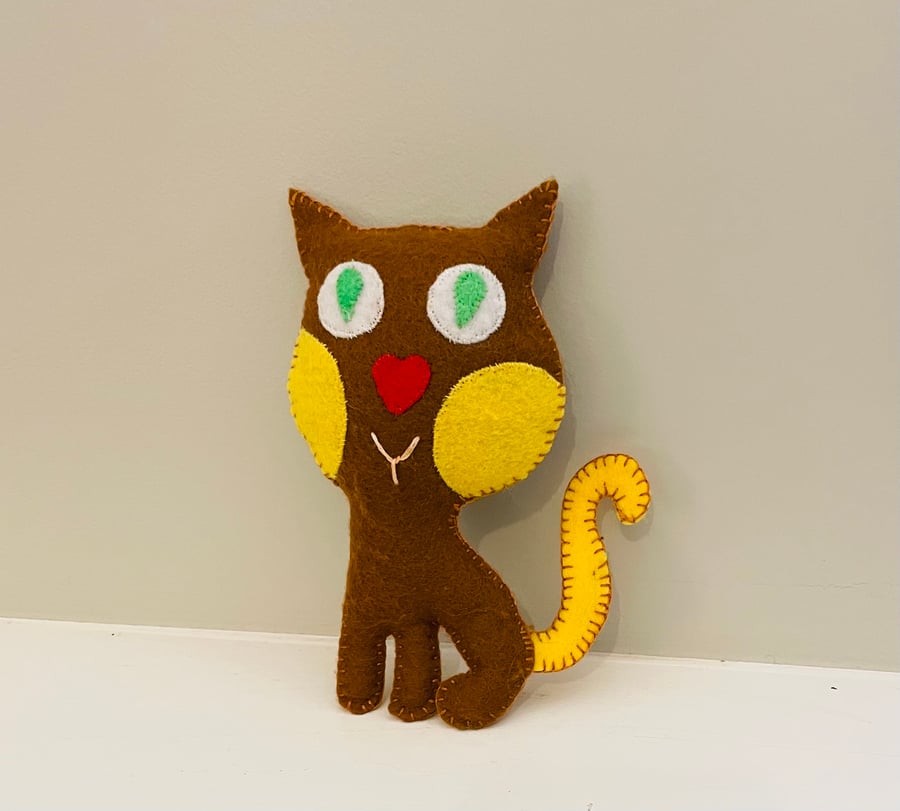 Felt cat home decor, handmade  stuffed cat 