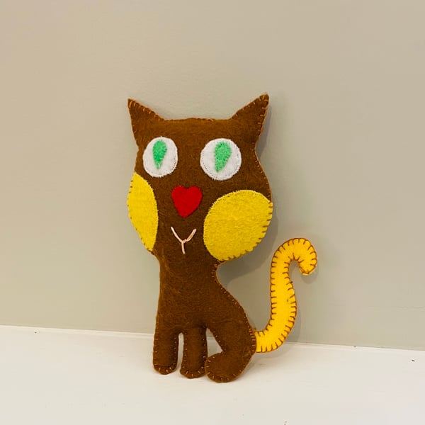 Felt cat home decor, handmade  stuffed cat 