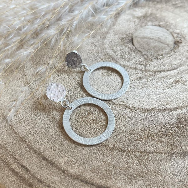 Textured circle drop statement earrings