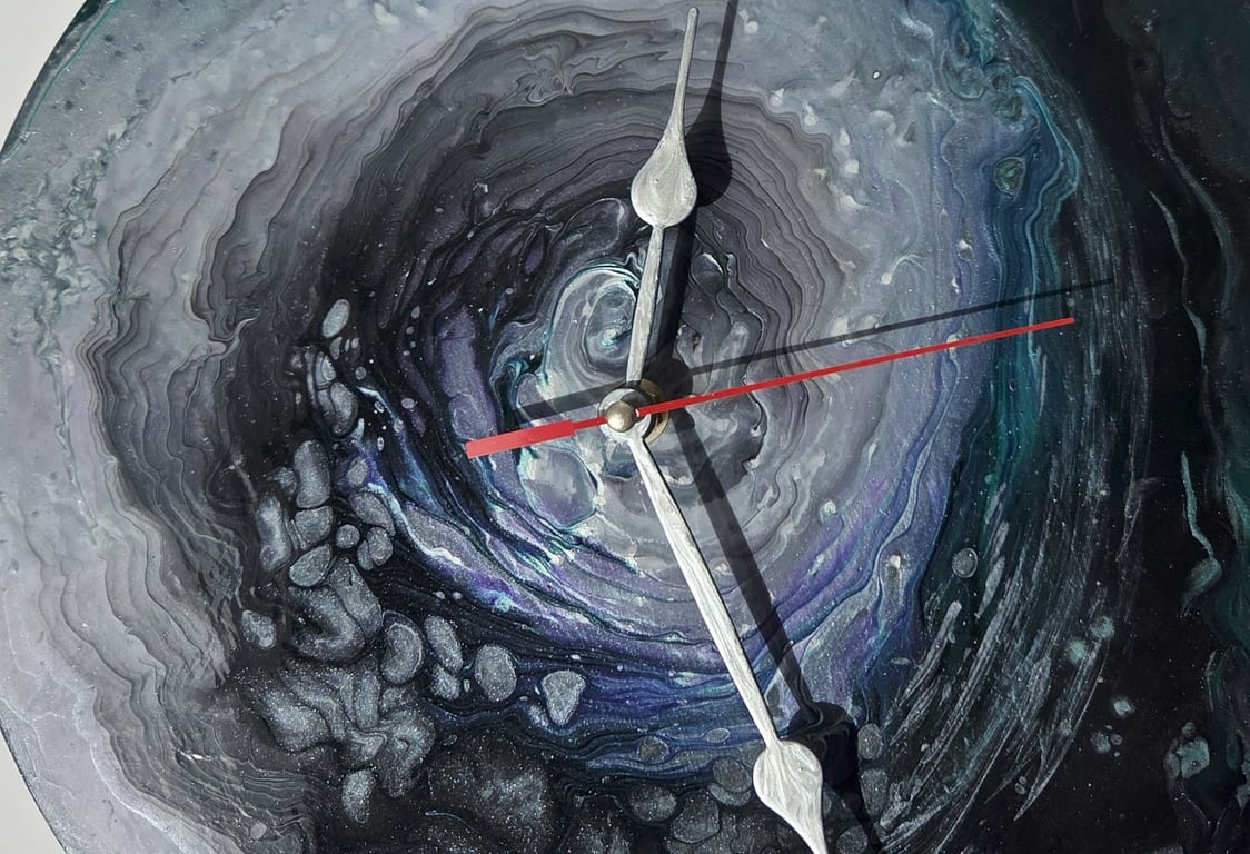 The Midnight Portal Hand-Painted Fluid Art Wall Clock, Silent Home Decor