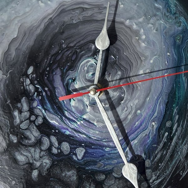 The Midnight Portal Hand-Painted Fluid Art Wall Clock, Silent Home Decor