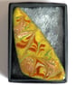 brooch - triangle scrolled white and brick red over yellow - Image 2