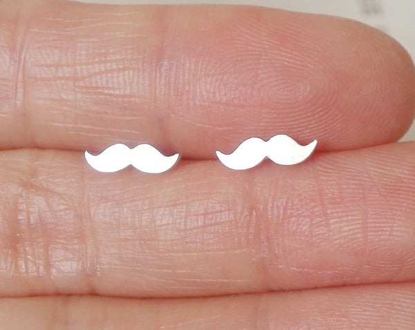  moustache earring studs, handmade in sterling silver
