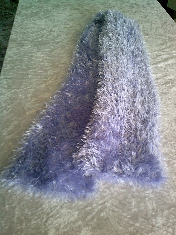 Hand Knitted Lavender Scarf in Eyelash Yarn