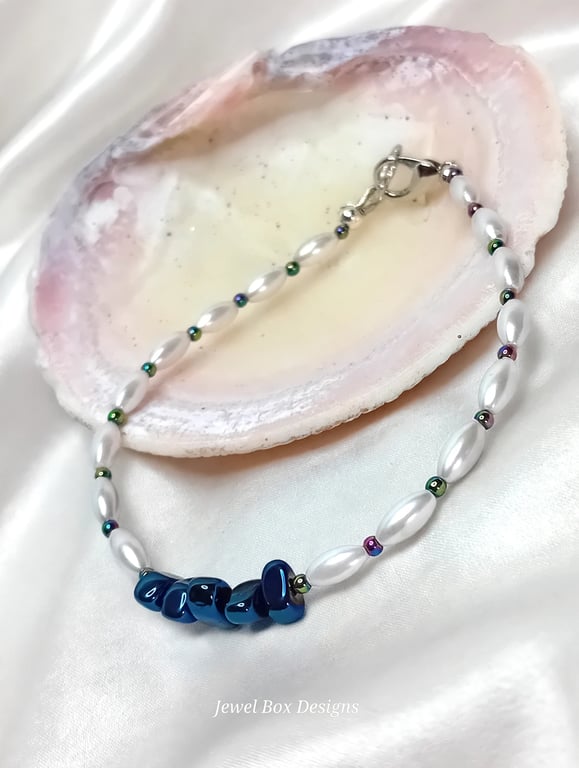 Blu Hu Hematite & Pearl Bracelet