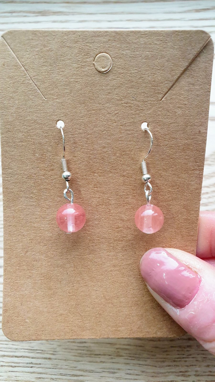 Cherry Quartz Gemstone Earrings on 925 Silver-Plated Ear Wires