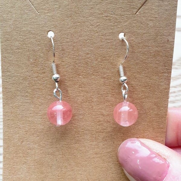 Cherry Quartz Gemstone Earrings on 925 Silver-Plated Ear Wires