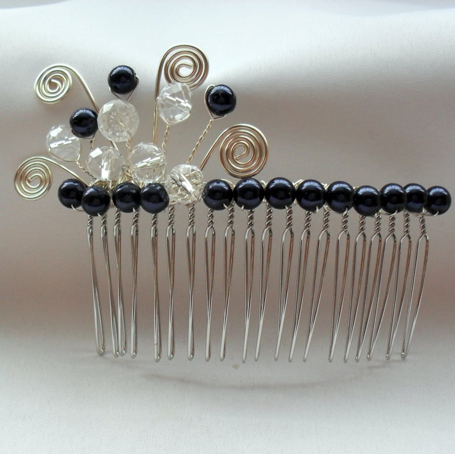 SALE Silver and Navy Hair Comb Wedding Special Occasion