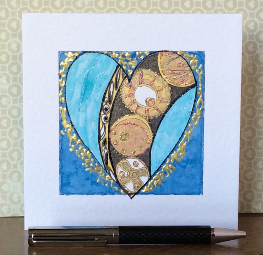 Bold ornately patterned heart Art Card. 
