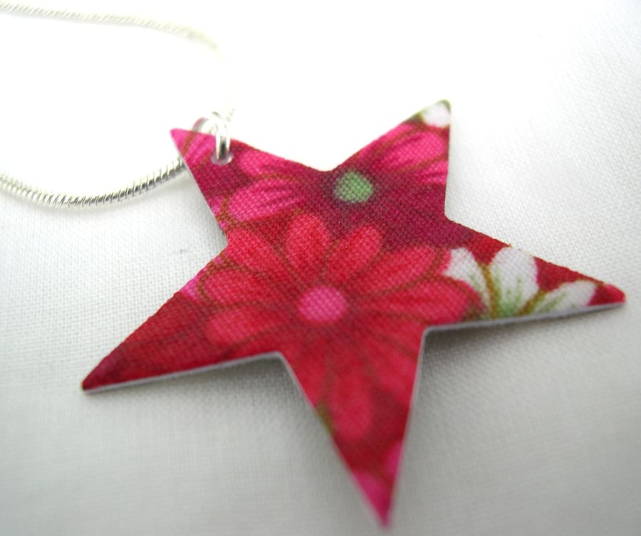 Star Ditsy Floral Hardened Fabric  Star Necklace 