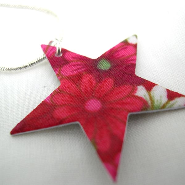 Star Ditsy Floral Hardened Fabric  Star Necklace 