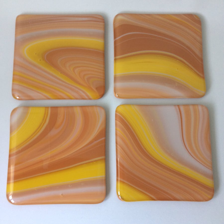 Terracotta fused glass coaster set (0447)