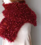 Lovely Thick Scarf In Red Sparkly Yarn With Ribbons Of Deep Pink (R875) - Image 3