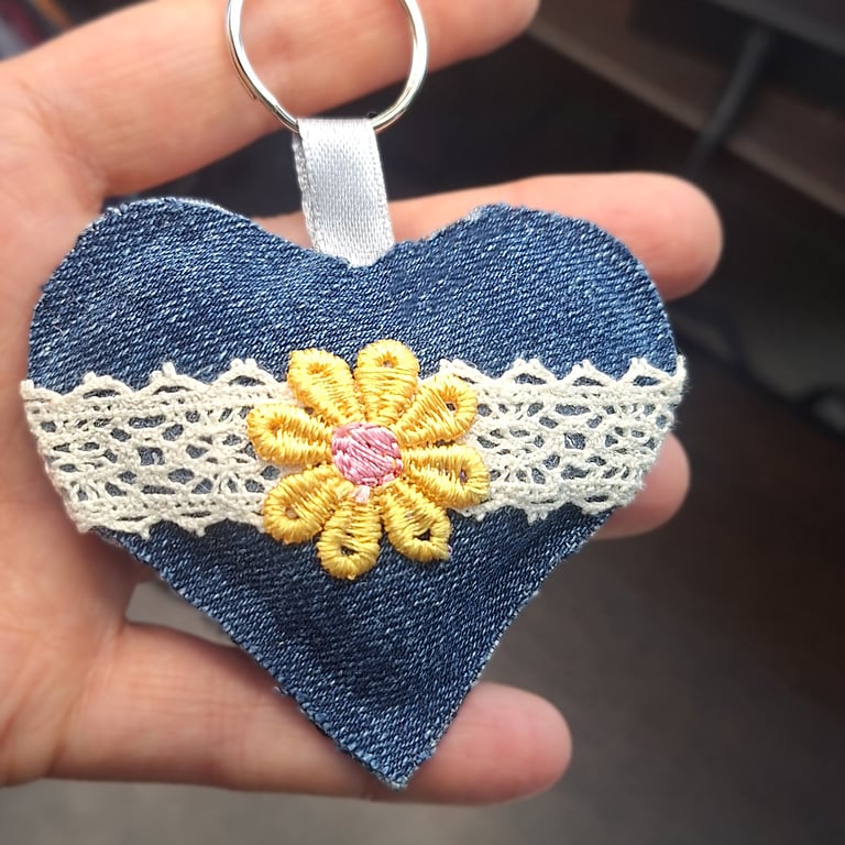 Reclaimed Denim Pocket Hug with Detachable Keyring - Bag Charm (Free Postage)