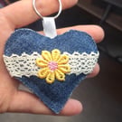 Reclaimed Denim Pocket Hug with Detachable Keyring - Bag Charm (Free Postage)