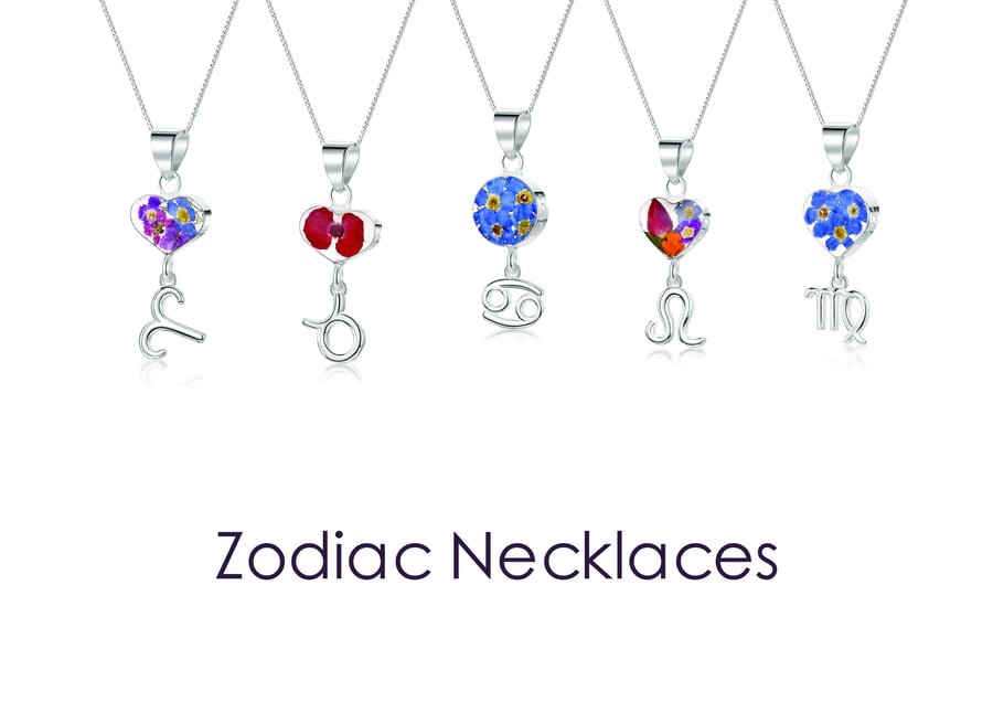 Sterling Silver Aries Necklace with Real Flowers