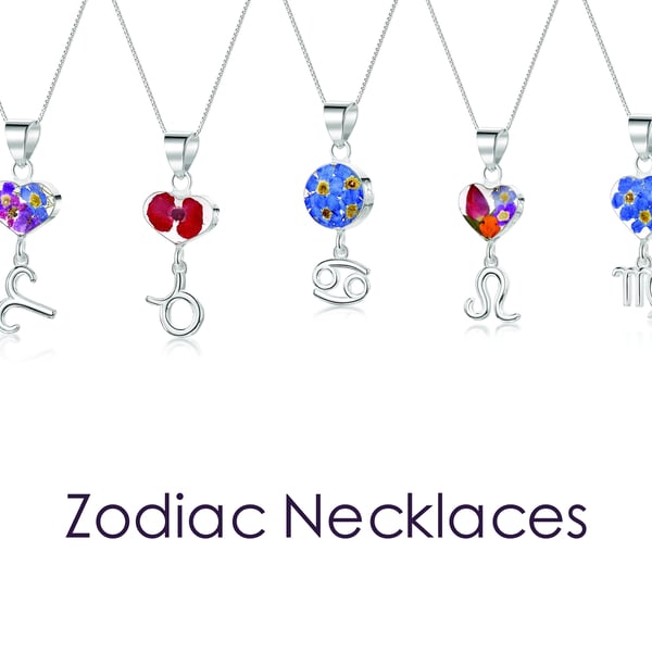 Sterling Silver Aries Necklace with Real Flowers