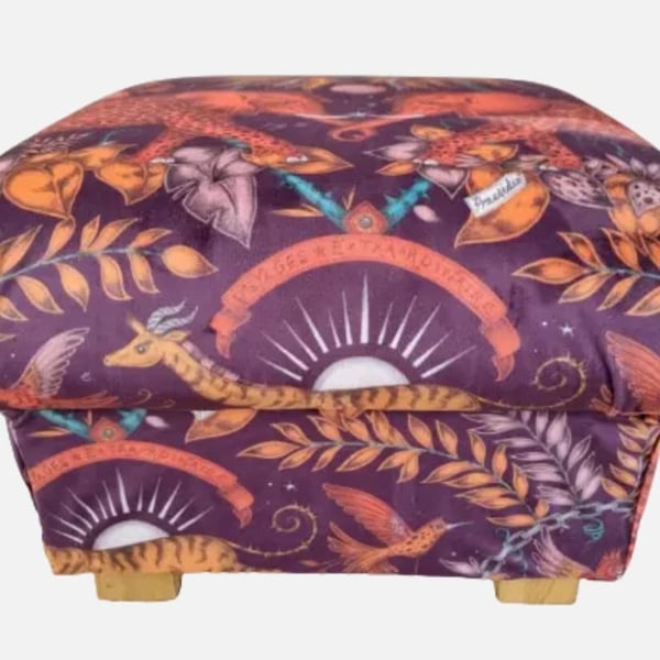 Storage Footstool Emma J Shipley Zambezi Red Wine Velvet Fabric Pouffe Elephant 