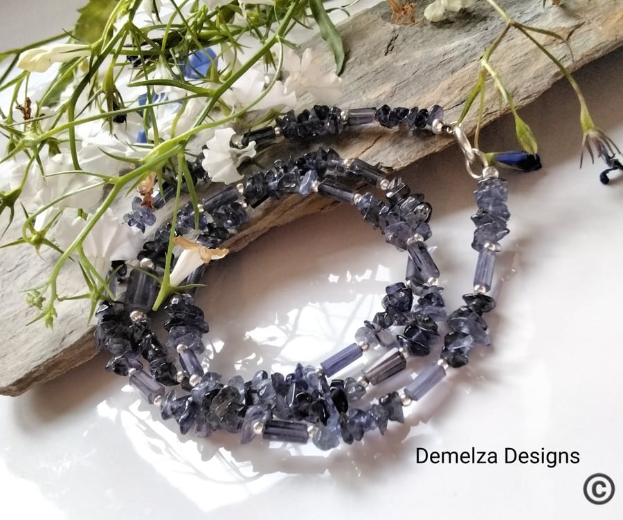 Dainty Ink Blue Iolite Sterling Silver Necklace  ONE OFF