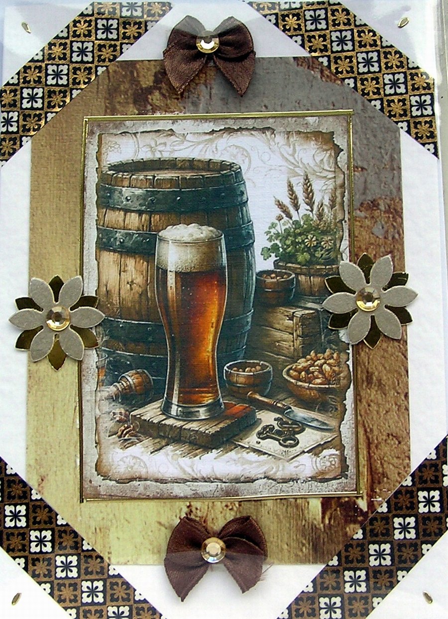 Pint of Beer - Hand Crafted Decoupage Greeting Card - Blank 3010