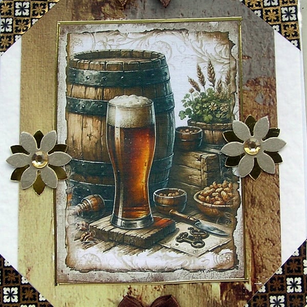 Pint of Beer - Hand Crafted Decoupage Greeting Card - Blank 3010