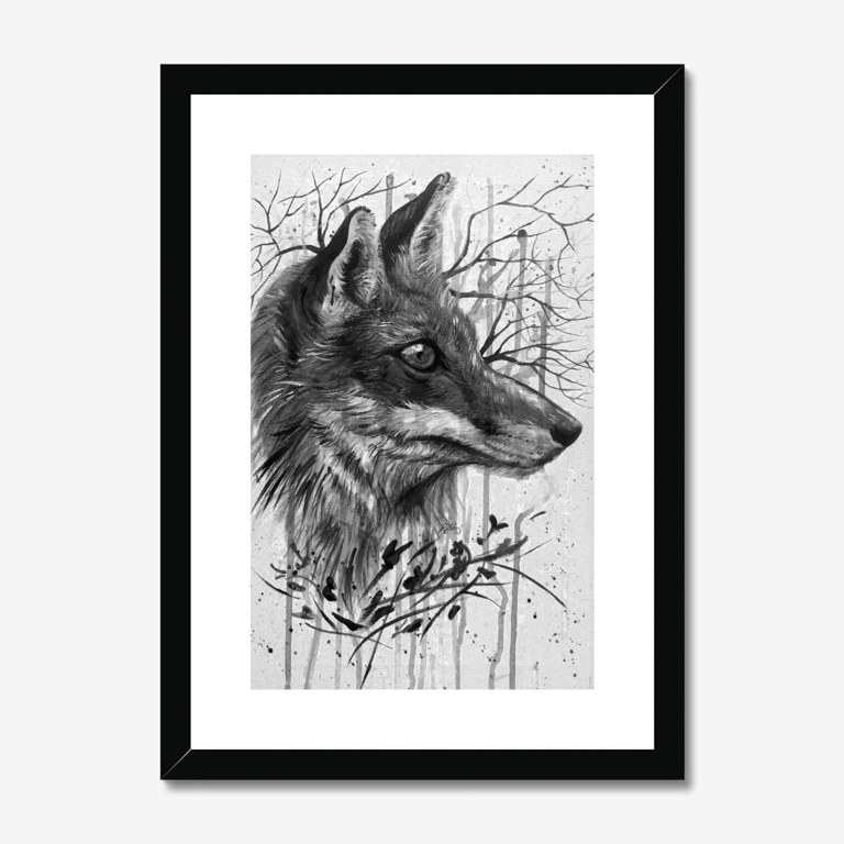 Fox in Profile – Stylised Mixed Media Fox Art Print by Rebecca Scott