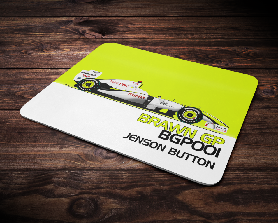 2009 Brawn GP001 Jenson Button F1 Mouse Mat Pad Gift