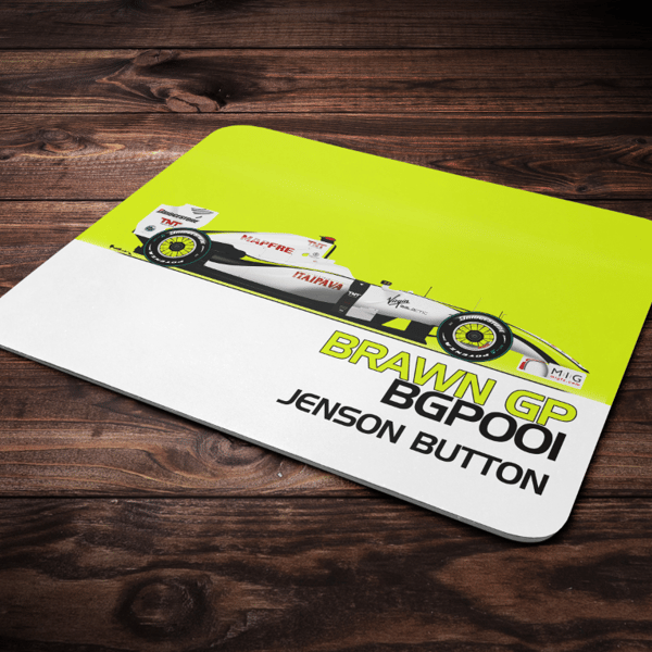 2009 Brawn GP001 Jenson Button F1 Mouse Mat Pad Gift